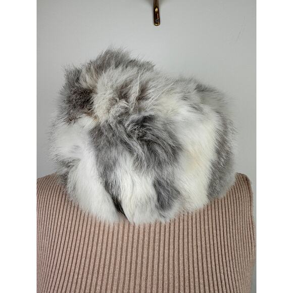 Adrienne Landau Gray White Winter Fur Pom-Pom Hat Natural Knit Rabbit main image 4